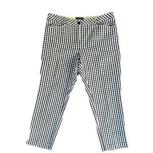 Lands End Gingham Pant Womens Navy White Straight Leg Size 10